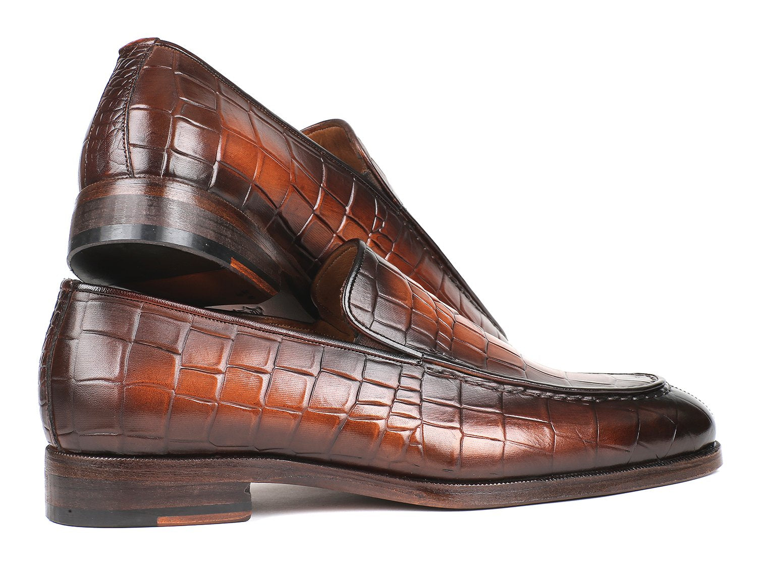 Paul Parkman Brown Burnished Crocodile Embossed Calfskin Loafer (ID