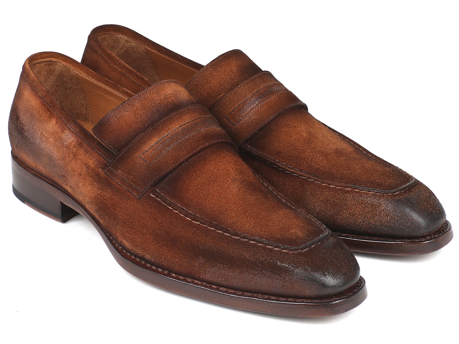 Paul Parkman Brown Antique Suede Goodyear Welted Loafers (ID