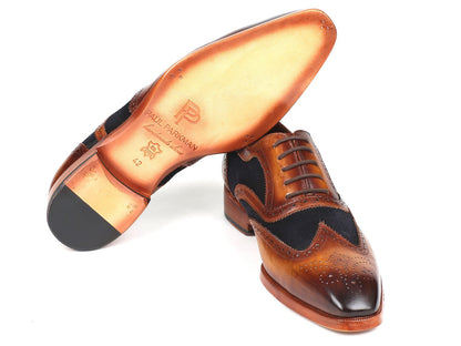 Paul Parkman Brown Leather &amp; Navy Suede Wingtip Oxfords (ID