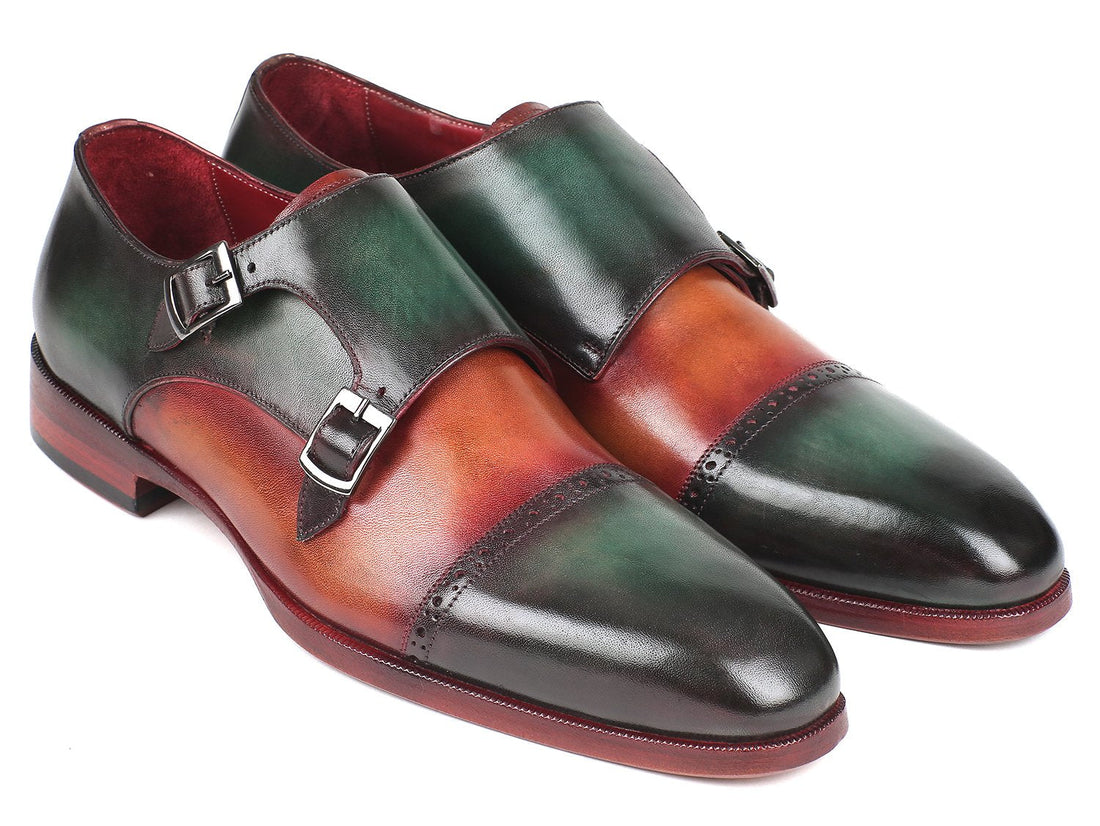 Paul Parkman Captoe Double Monkstraps Green & Camel (ID