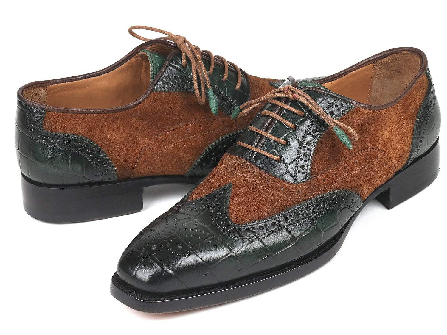 Paul Parkman Goodyear Welted Wingtip Oxfords Brown &amp; Green (ID