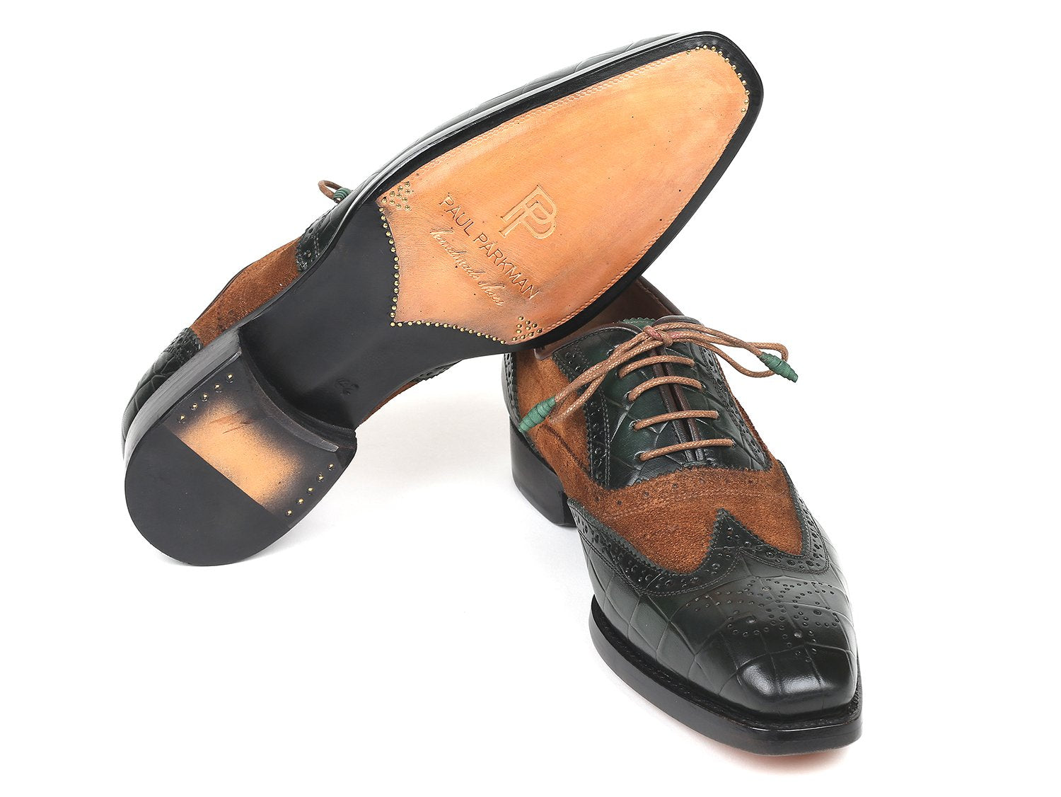 Paul Parkman Goodyear Welted Wingtip Oxfords Brown &amp; Green (ID