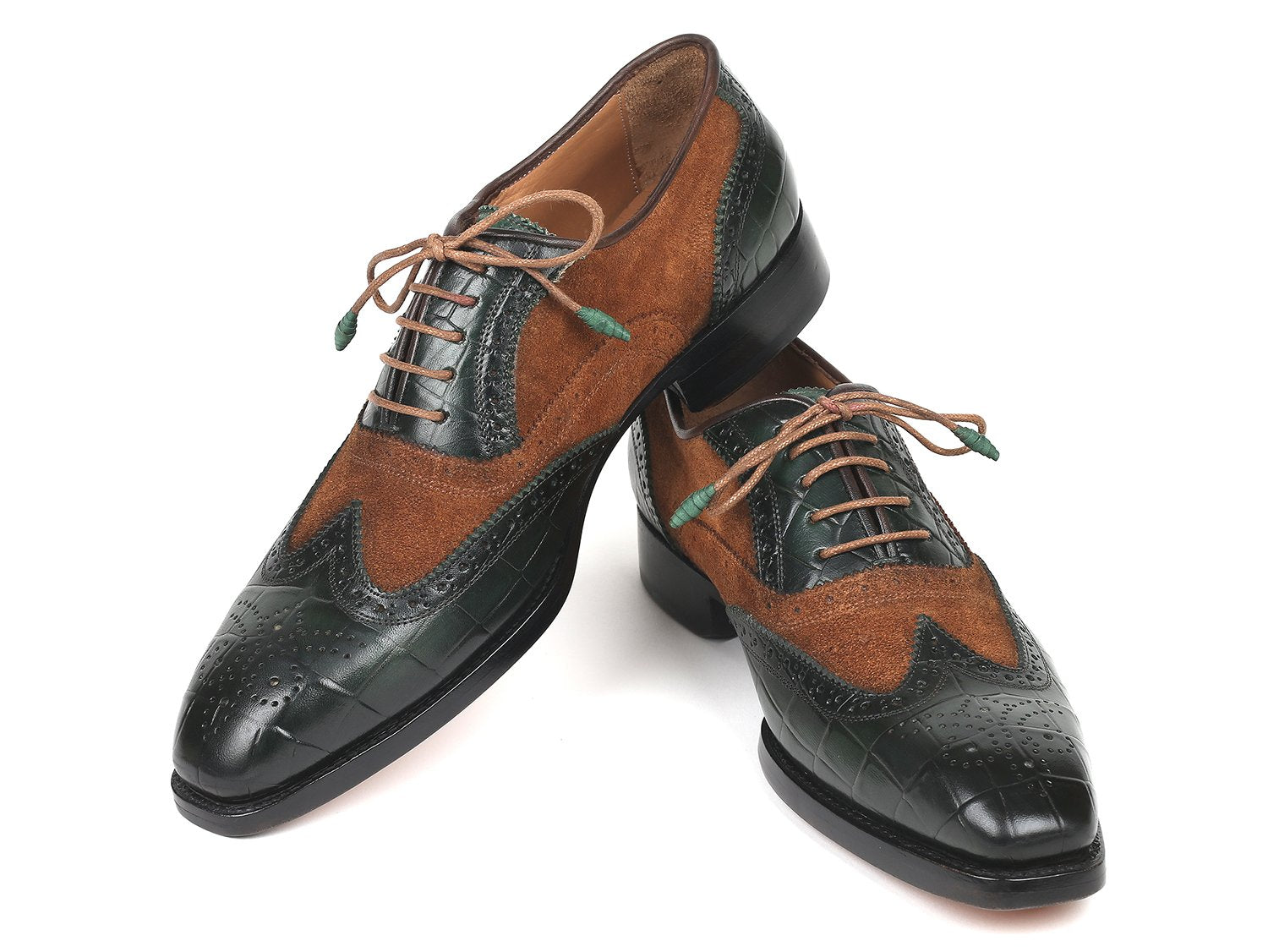 Paul Parkman Goodyear Welted Wingtip Oxfords Brown &amp; Green (ID