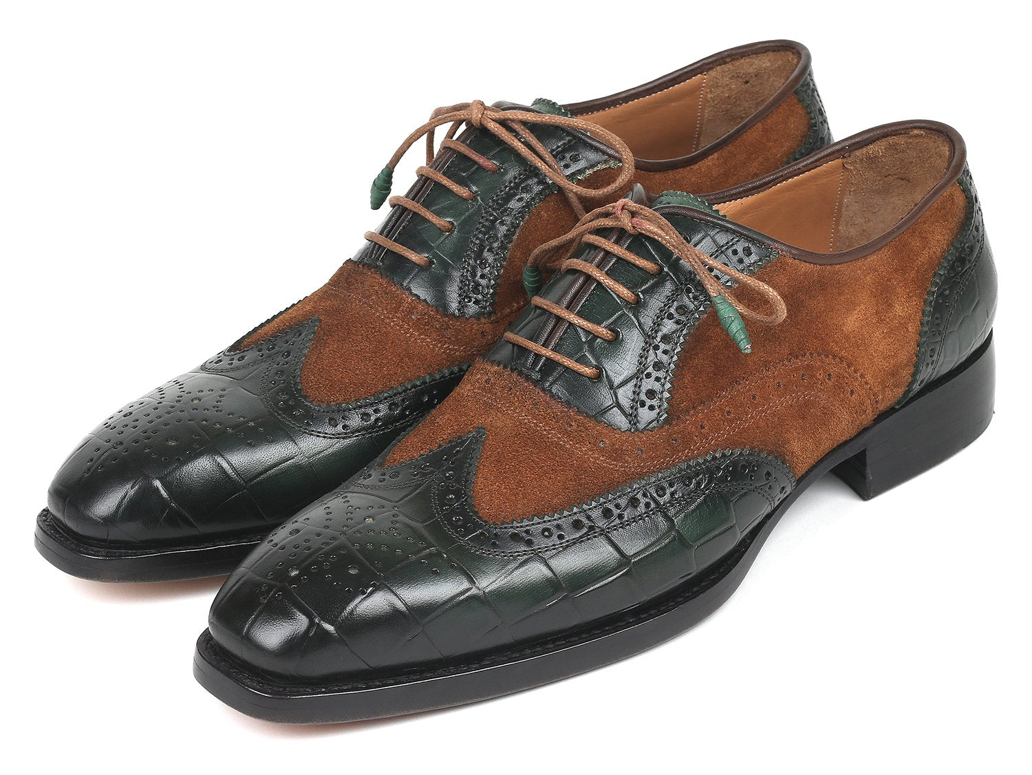 Paul Parkman Goodyear Welted Wingtip Oxfords Brown &amp; Green (ID