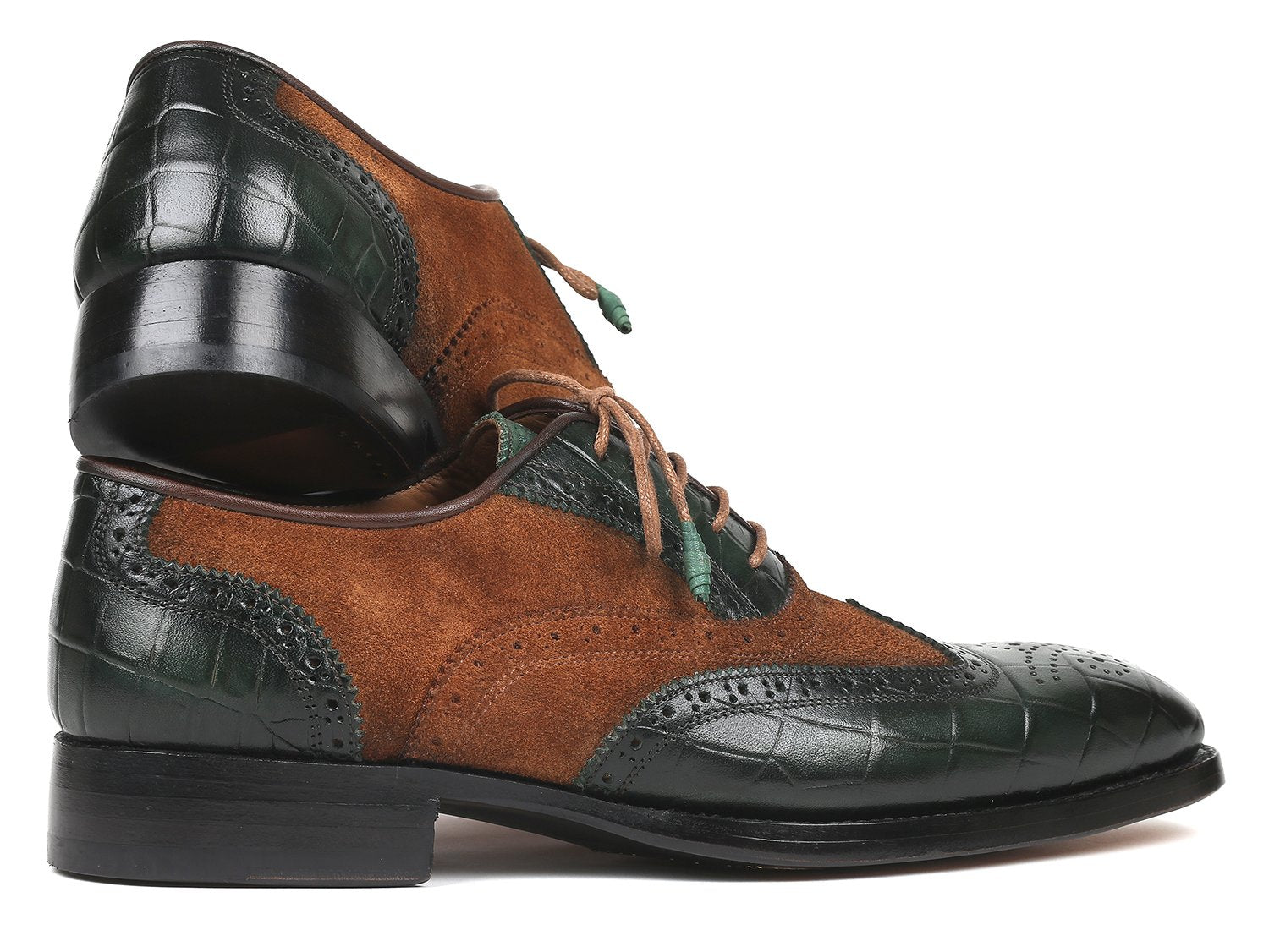 Paul Parkman Goodyear Welted Wingtip Oxfords Brown &amp; Green (ID