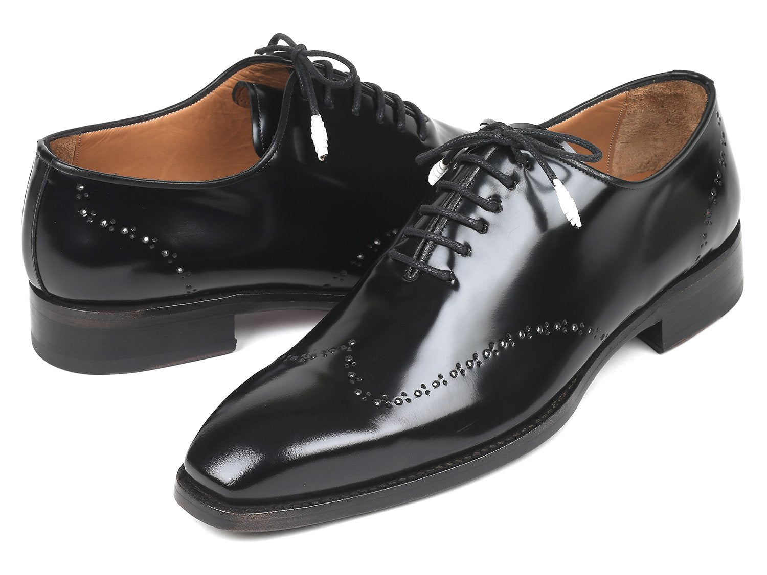 Paul Parkman Goodyear Welted Wingtip Oxfords Black Polished Leather (ID