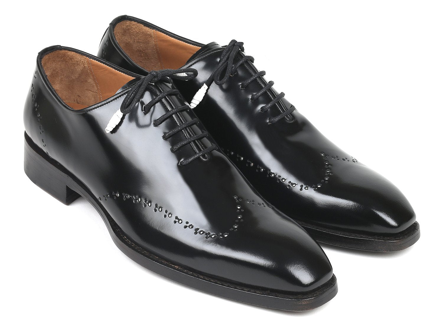 Paul Parkman Goodyear Welted Wingtip Oxfords Black Polished Leather (ID