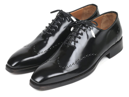 Paul Parkman Goodyear Welted Wingtip Oxfords Black Polished Leather (ID