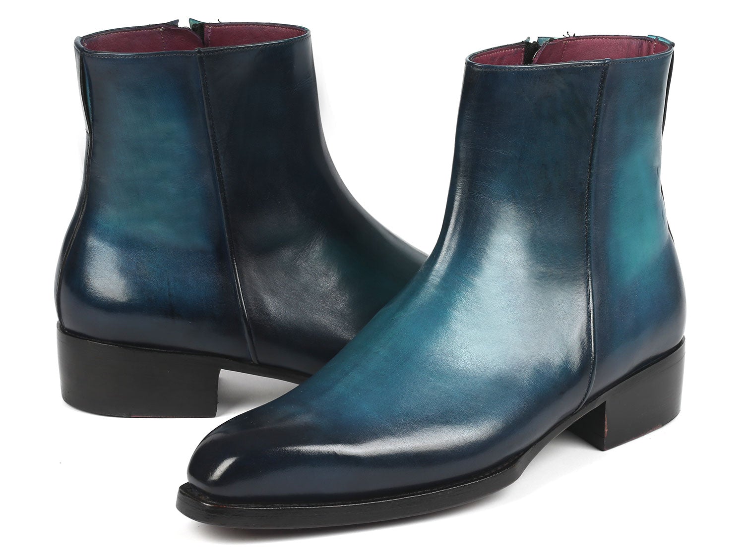 Paul Parkman Blue Burnished Side Zipper Boots Goodyear Welted (ID