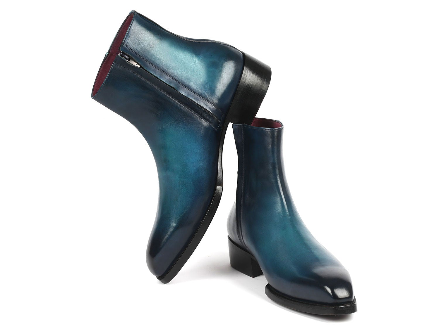 Paul Parkman Blue Burnished Side Zipper Boots Goodyear Welted (ID