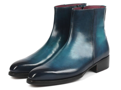 Paul Parkman Blue Burnished Side Zipper Boots Goodyear Welted (ID