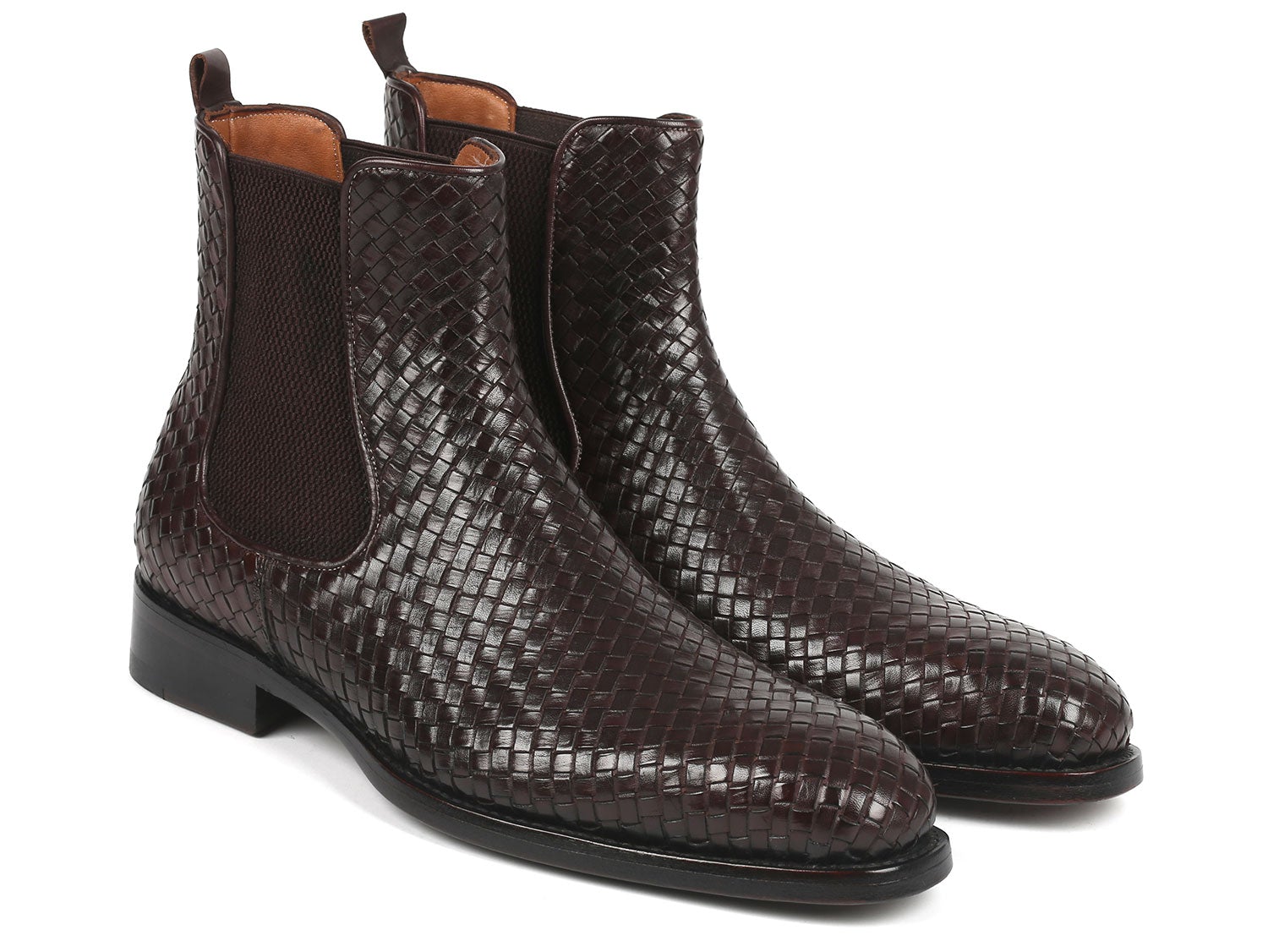 Paul Parkman Chocolate Brown Woven Leather Chelsea Boots (ID