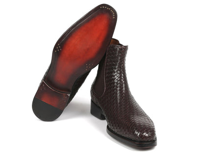 Paul Parkman Chocolate Brown Woven Leather Chelsea Boots (ID