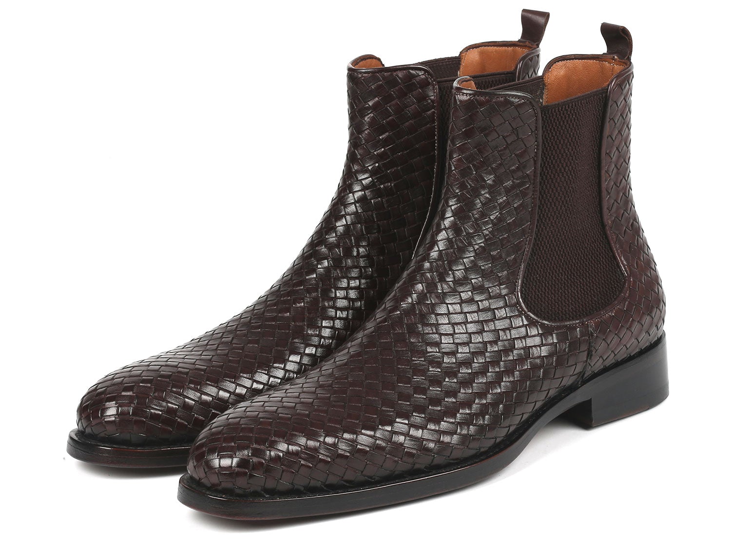 Paul Parkman Chocolate Brown Woven Leather Chelsea Boots (ID