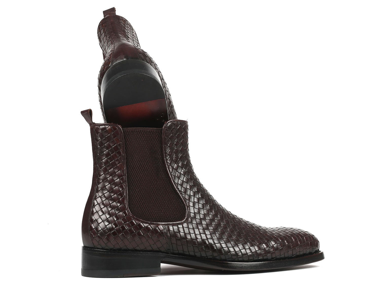 Paul Parkman Chocolate Brown Woven Leather Chelsea Boots (ID