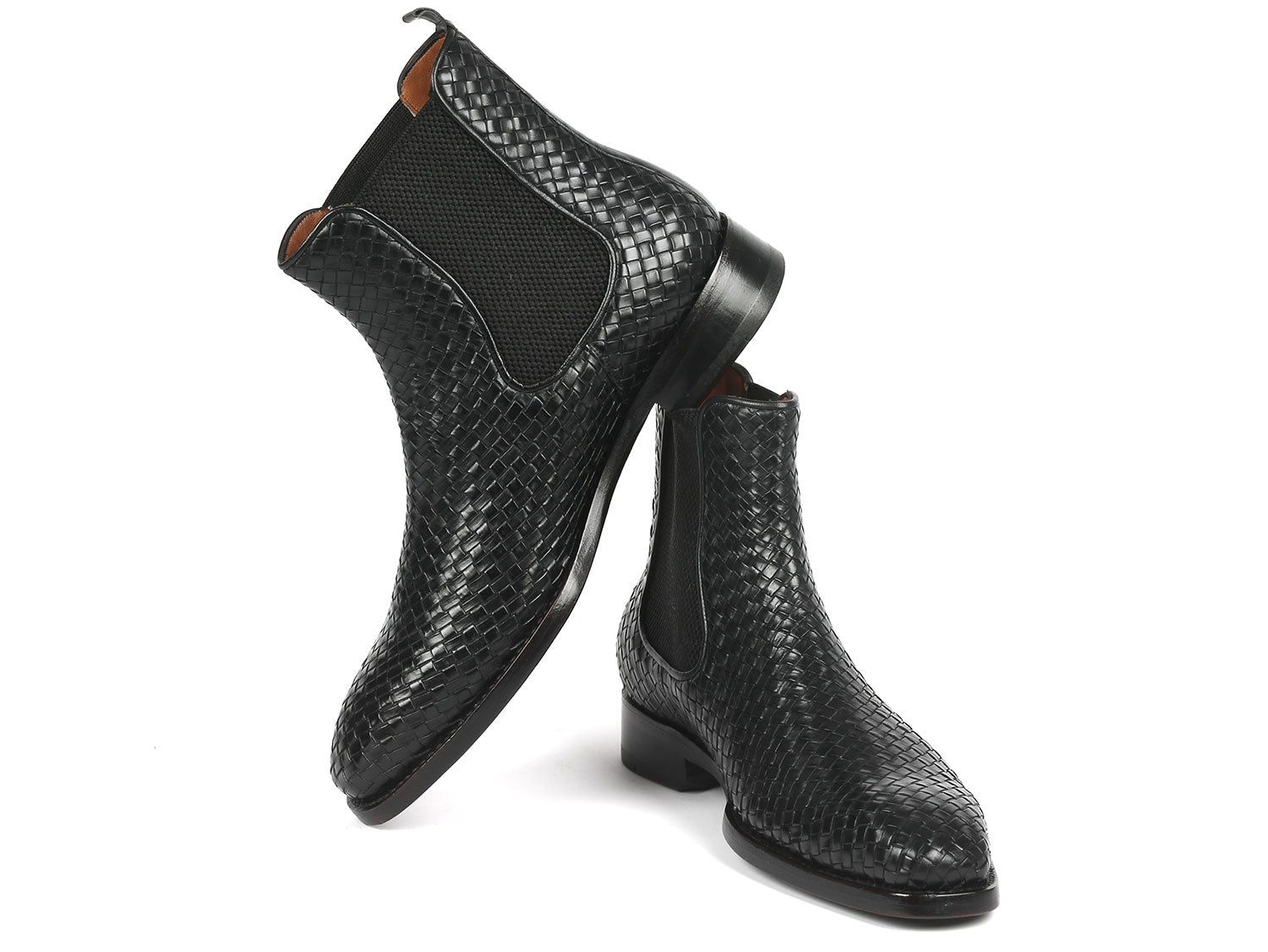 Paul Parkman Black Woven Leather Chelsea Boots (ID