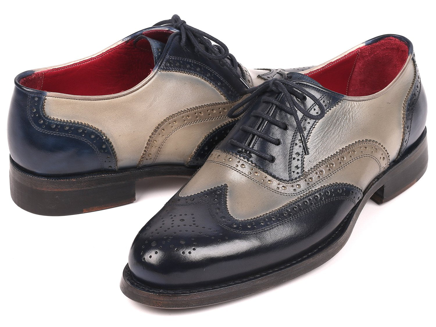 Paul Parkman Navy &amp; Gray Wingtip Oxfords Goodyear Welted (ID