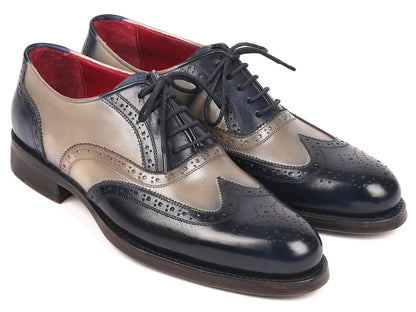 Paul Parkman Navy &amp; Gray Wingtip Oxfords Goodyear Welted (ID