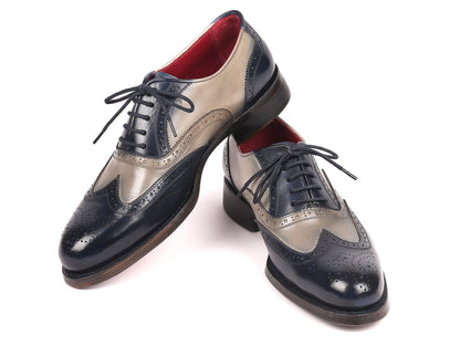 Paul Parkman Navy &amp; Gray Wingtip Oxfords Goodyear Welted (ID