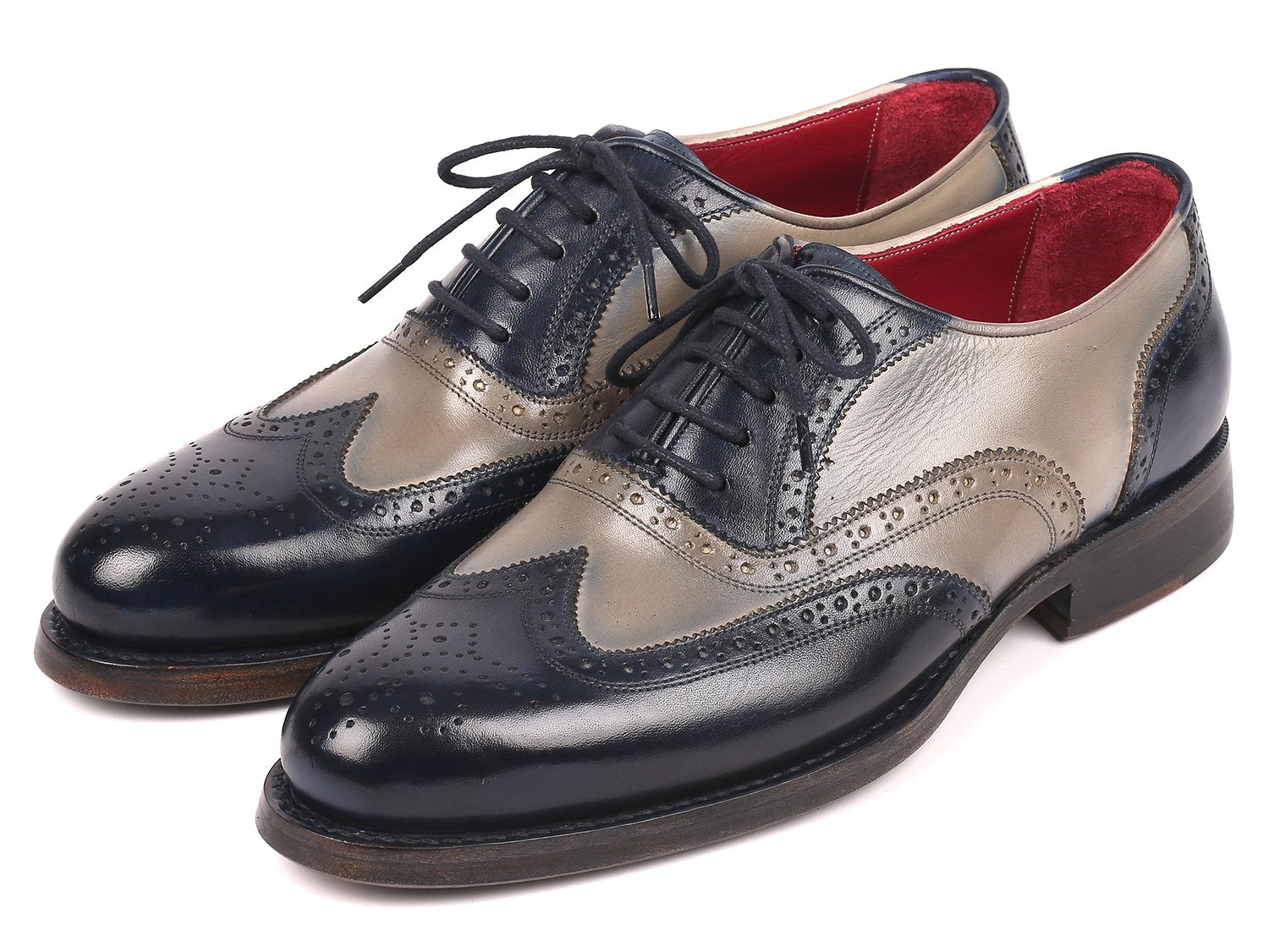 Paul Parkman Navy &amp; Gray Wingtip Oxfords Goodyear Welted (ID