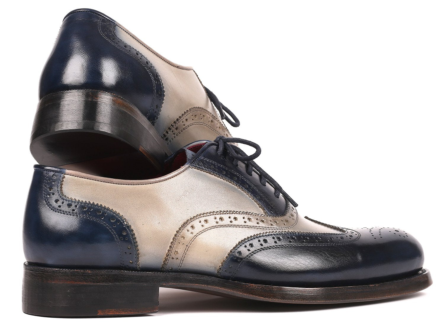 Paul Parkman Navy &amp; Gray Wingtip Oxfords Goodyear Welted (ID