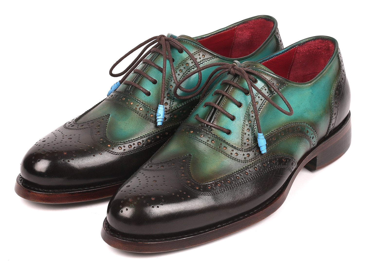 Paul Parkman Brown &amp; Green Wingtip Oxfords Goodyear Welted (ID