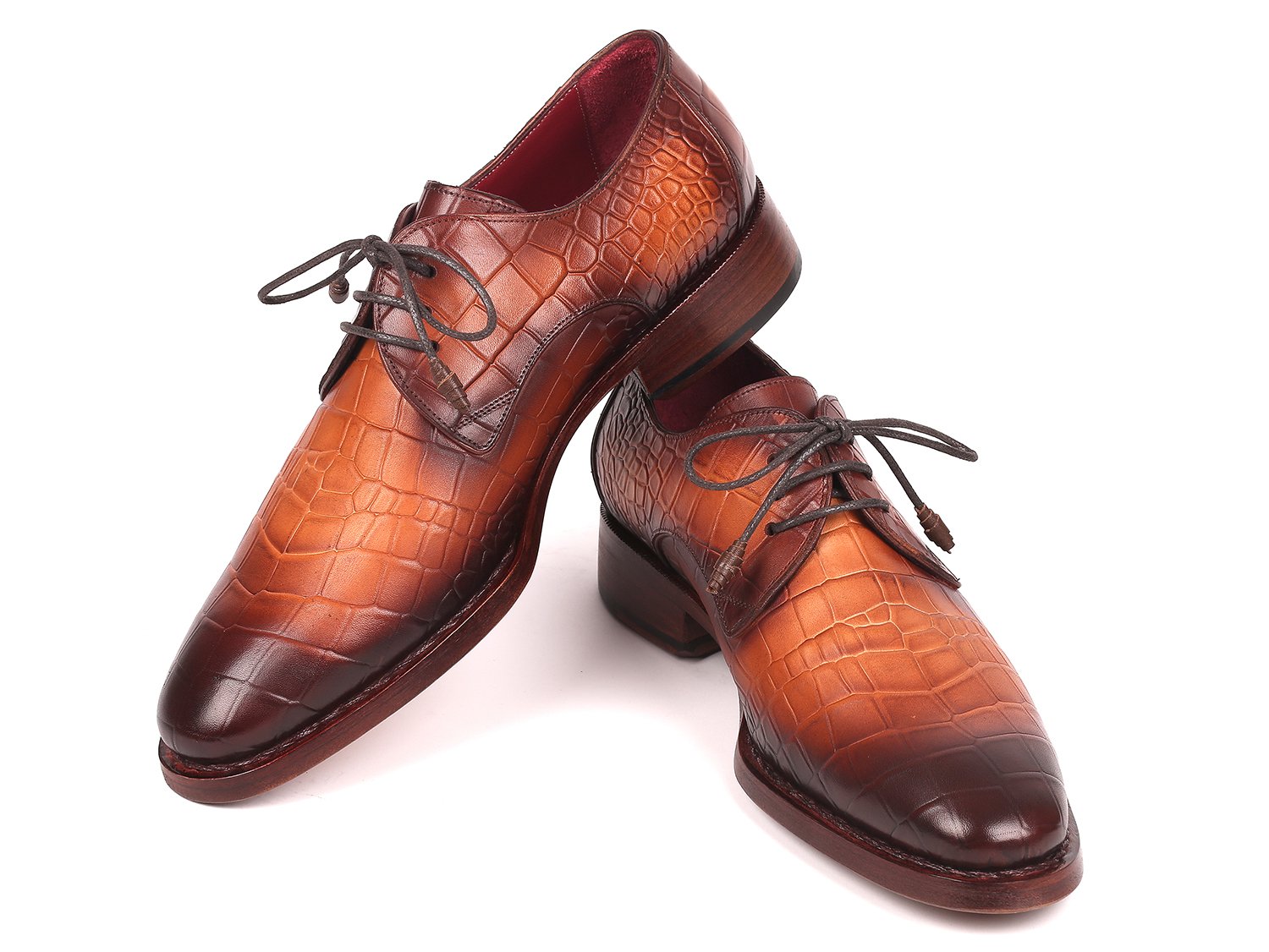 Paul Parkman Brown Crocodile Embossed Calfskin Goodyear Welted Derby Shoes (ID