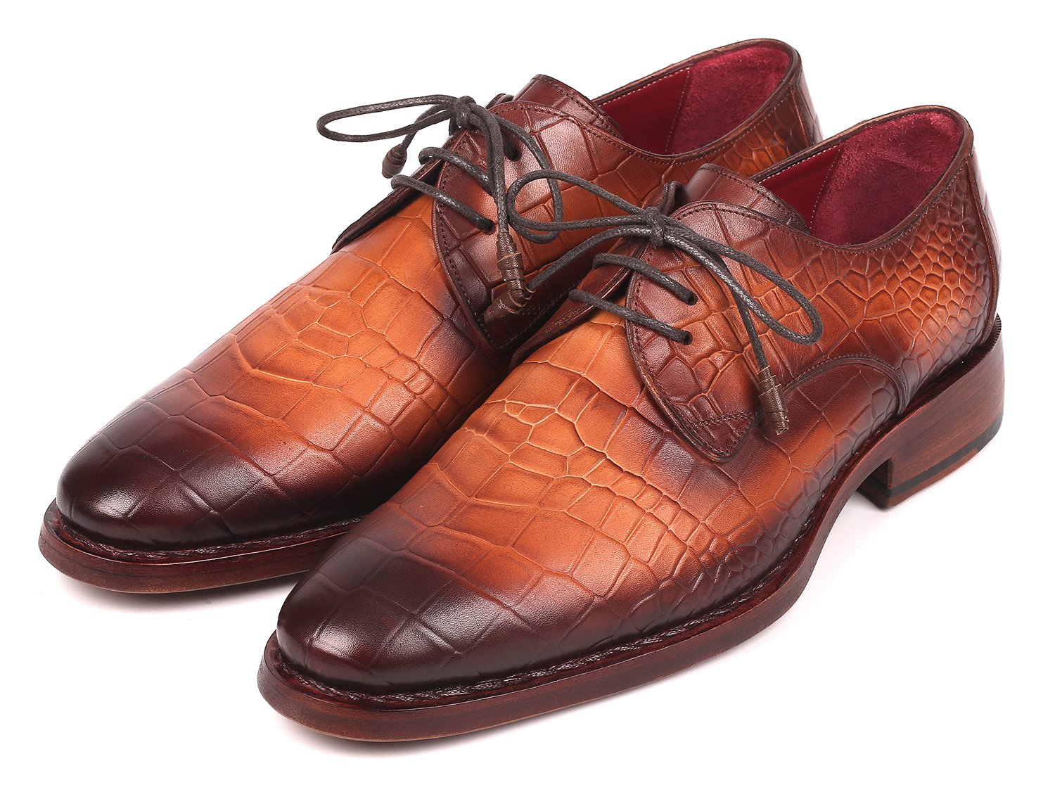 Paul Parkman Brown Crocodile Embossed Calfskin Goodyear Welted Derby Shoes (ID