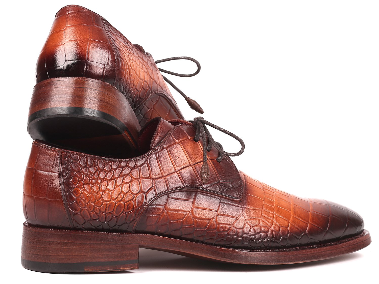 Paul Parkman Brown Crocodile Embossed Calfskin Goodyear Welted Derby Shoes (ID