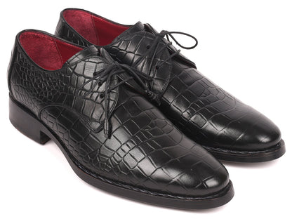 Paul Parkman Black Crocodile Embossed Calfskin Goodyear Welted Derby Shoes (ID