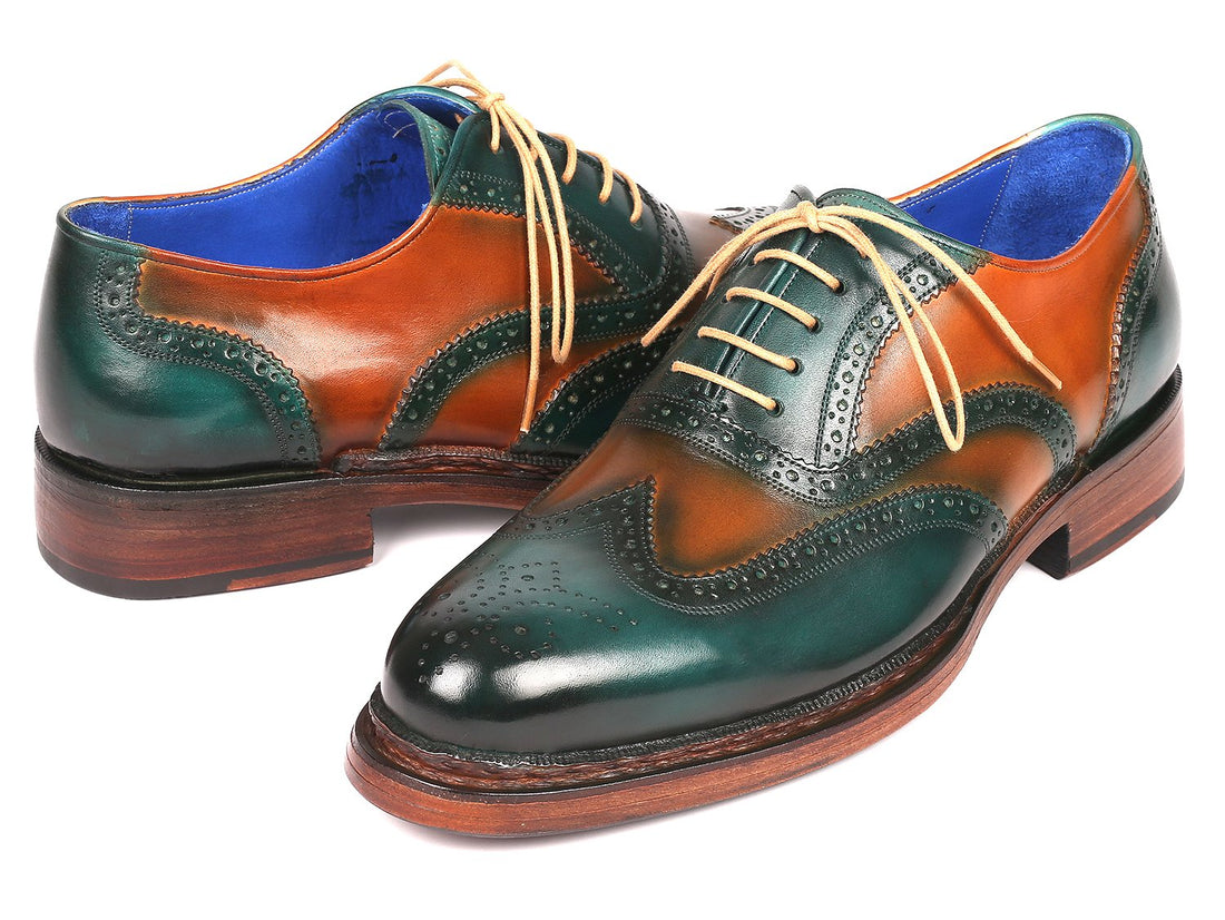 Paul Parkman Wingtip Oxfords Goodyear Welted Green &amp; Tobacco (ID