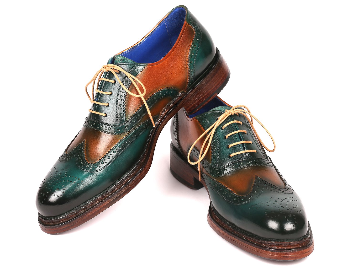 Paul Parkman Wingtip Oxfords Goodyear Welted Green &amp; Tobacco (ID