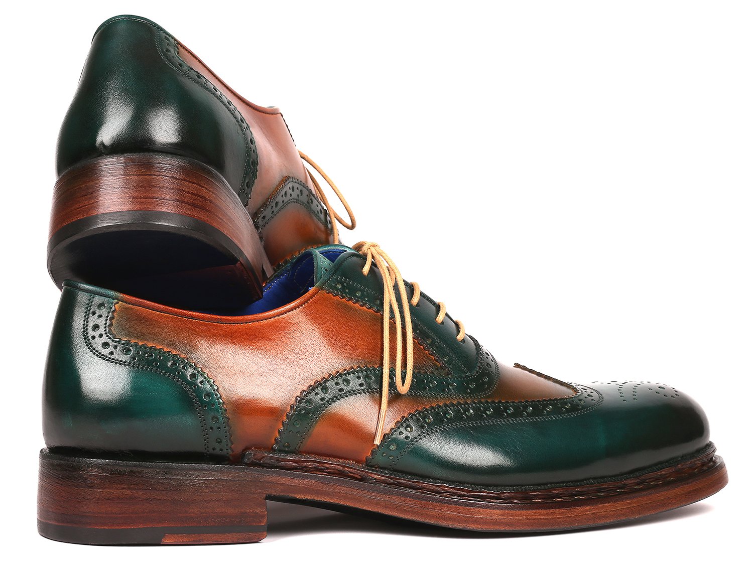 Paul Parkman Wingtip Oxfords Goodyear Welted Green &amp; Tobacco (ID