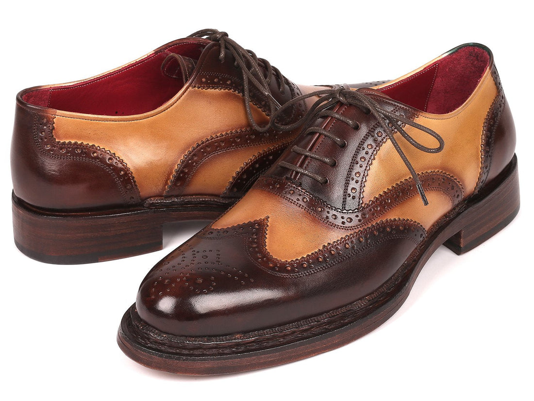 Paul Parkman Wingtip Oxfords Goodyear Welted Brown &amp; Beige (ID