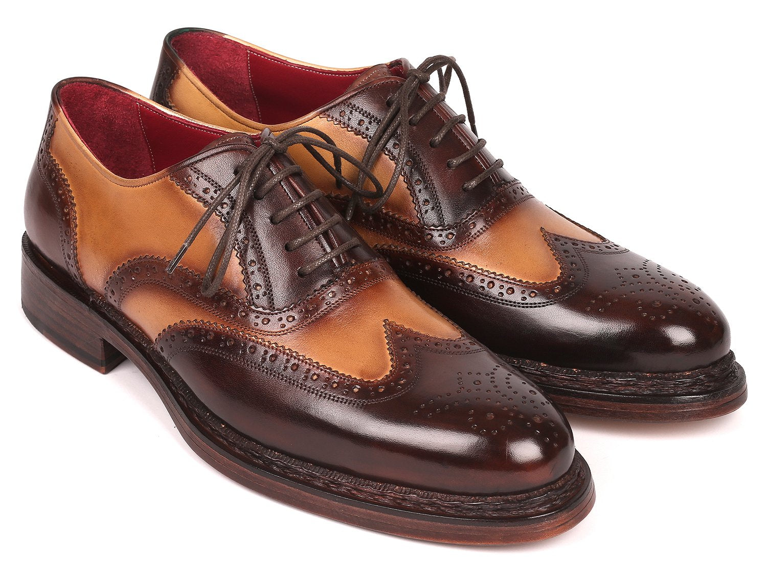 Paul Parkman Wingtip Oxfords Goodyear Welted Brown &amp; Beige (ID