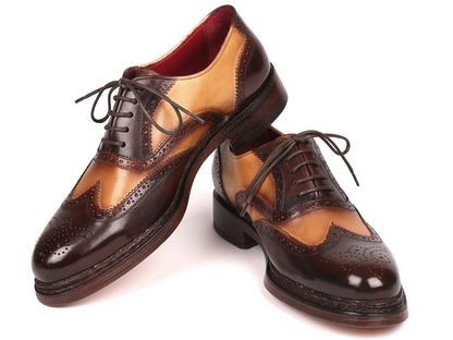 Paul Parkman Wingtip Oxfords Goodyear Welted Brown &amp; Beige (ID