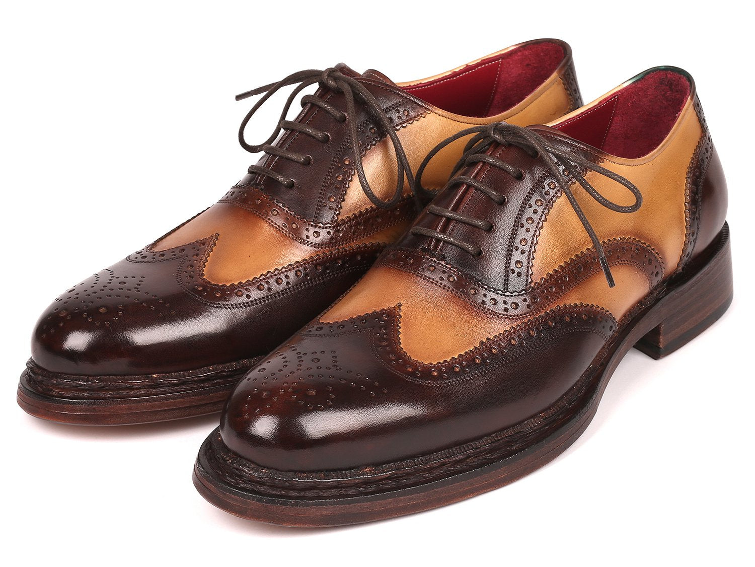 Paul Parkman Wingtip Oxfords Goodyear Welted Brown &amp; Beige (ID