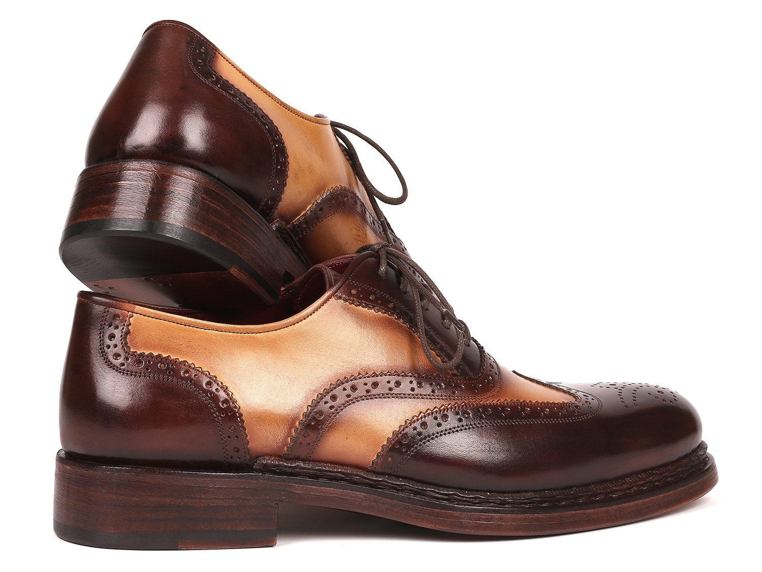 Paul Parkman Wingtip Oxfords Goodyear Welted Brown &amp; Beige (ID