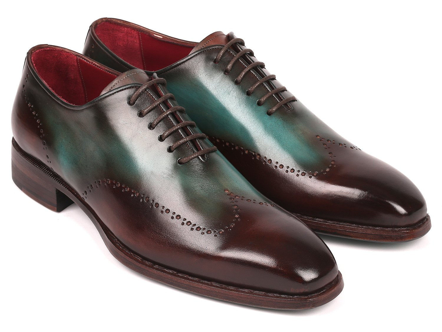 Paul Parkman Goodyear Welted Wingtip Oxfords Brown &amp; Turquoise (ID