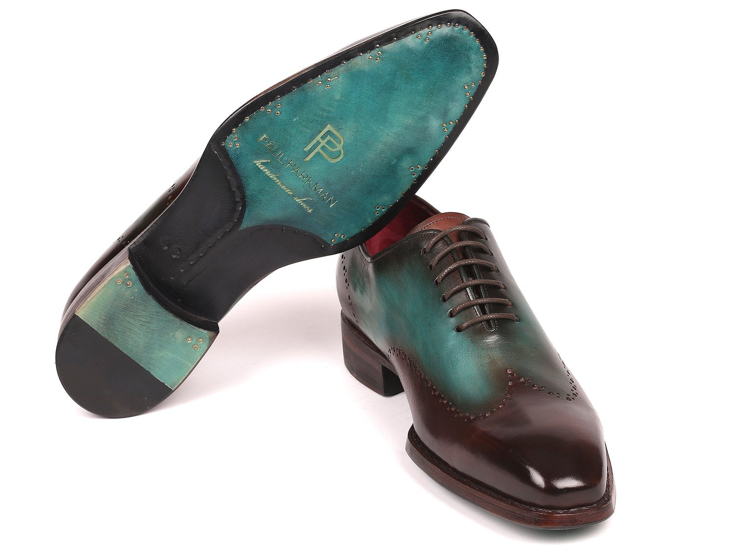 Paul Parkman Goodyear Welted Wingtip Oxfords Brown &amp; Turquoise (ID