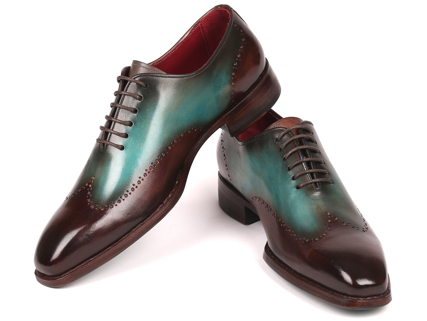 Paul Parkman Goodyear Welted Wingtip Oxfords Brown &amp; Turquoise (ID