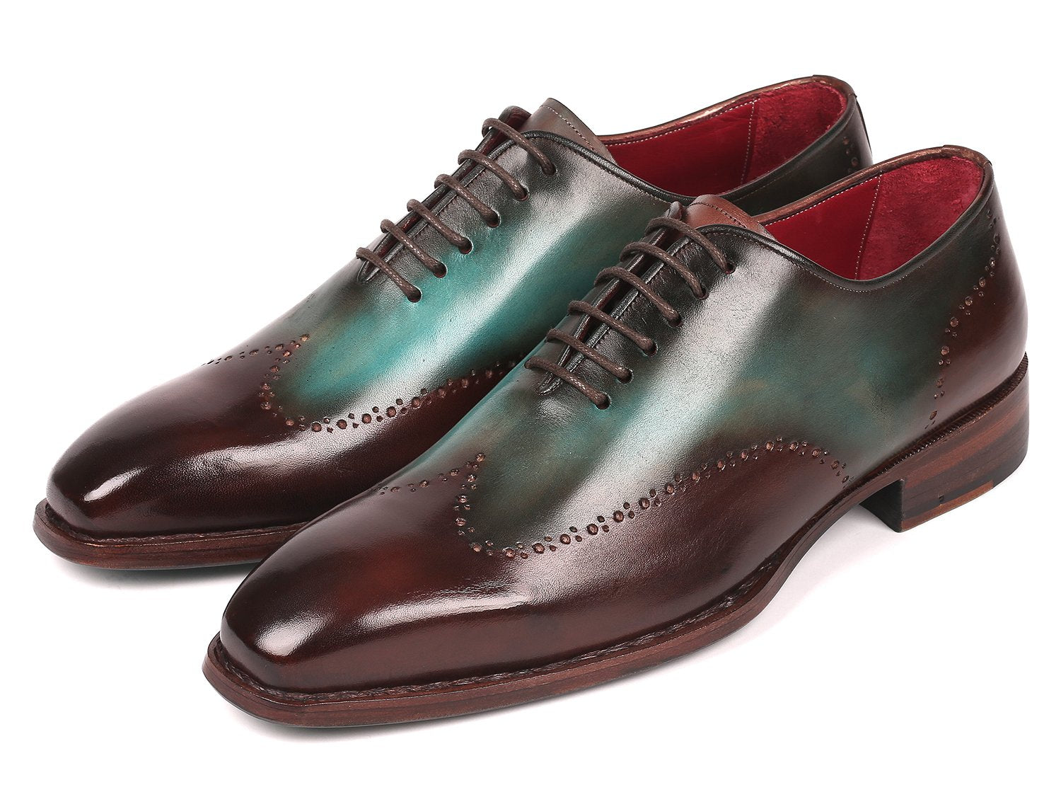 Paul Parkman Goodyear Welted Wingtip Oxfords Brown &amp; Turquoise (ID