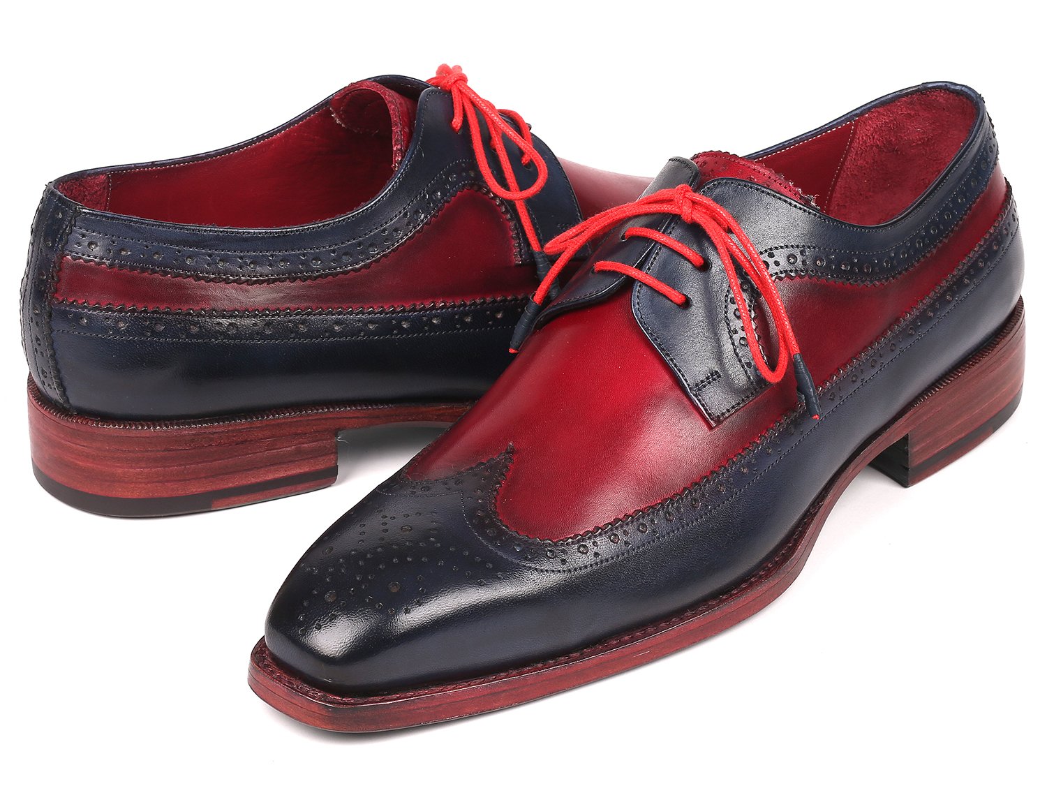 Paul Parkman Goodyear Welted Wingtip Derby Shoes Navy &amp; Bordeaux (ID