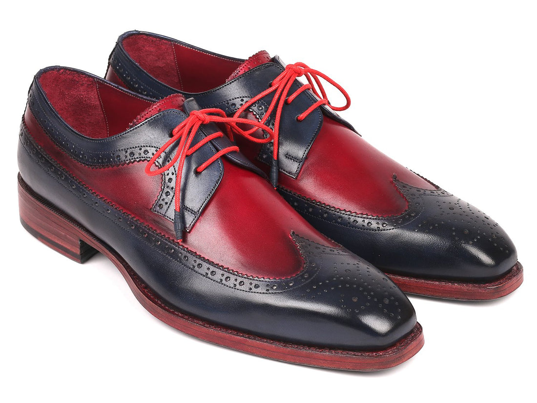 Paul Parkman Goodyear Welted Wingtip Derby Shoes Navy & Bordeaux (ID