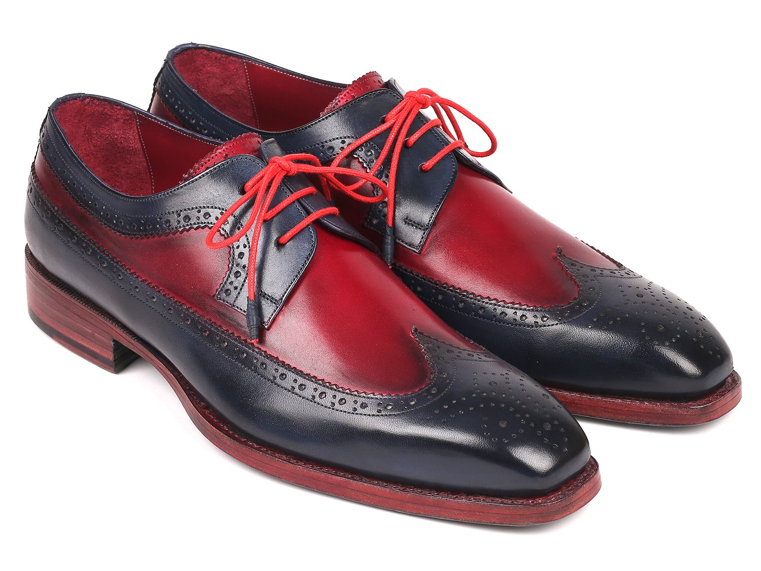 Paul Parkman Goodyear Welted Wingtip Derby Shoes Navy &amp; Bordeaux (ID