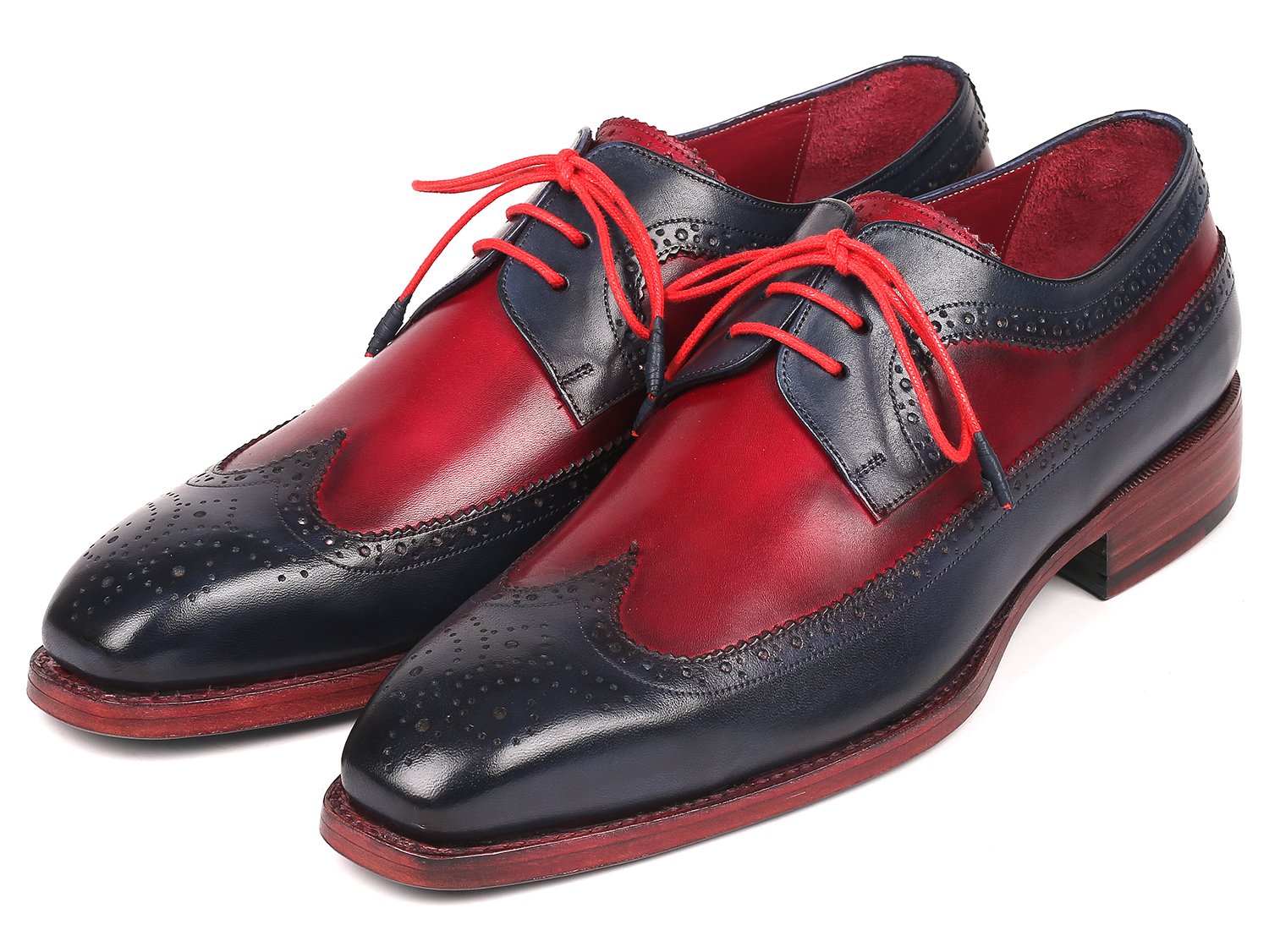 Paul Parkman Goodyear Welted Wingtip Derby Shoes Navy &amp; Bordeaux (ID