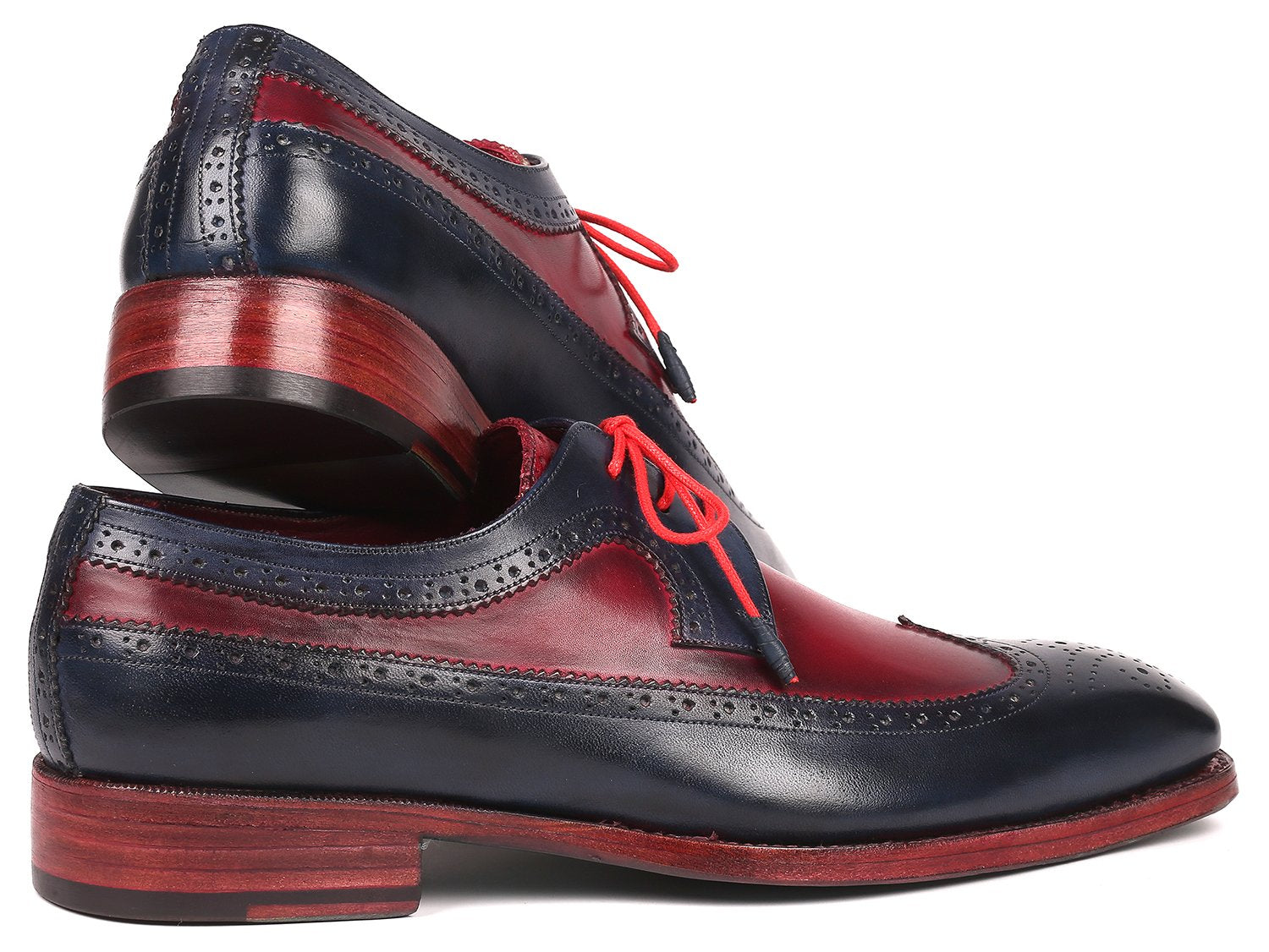 Paul Parkman Goodyear Welted Wingtip Derby Shoes Navy &amp; Bordeaux (ID