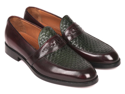 Paul Parkman Woven Leather Loafers Brown &amp; Green (ID