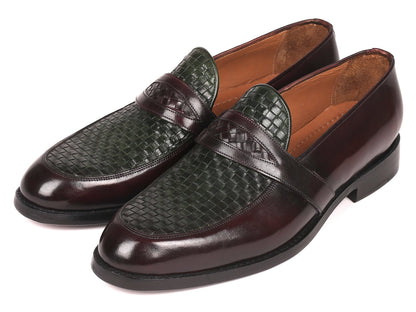 Paul Parkman Woven Leather Loafers Brown &amp; Green (ID