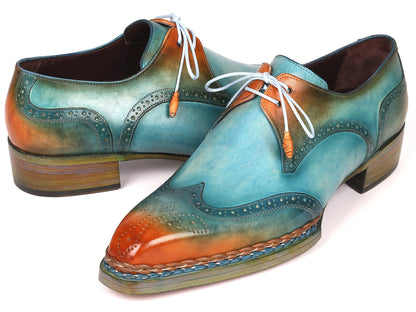 Paul Parkman Norwegian Welted Wingtip Derby Shoes Turquoise &amp; Tobacco (ID